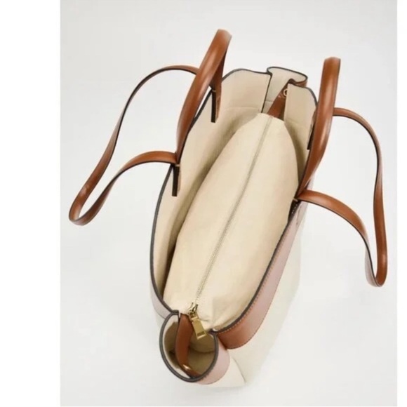 ZARA Elegant Tan and Cream Women's Tote Bag - Picture 2 of 9
